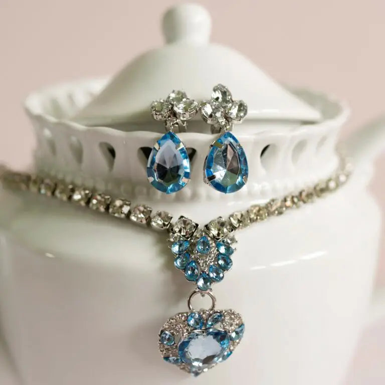 Blå silver smyckesset